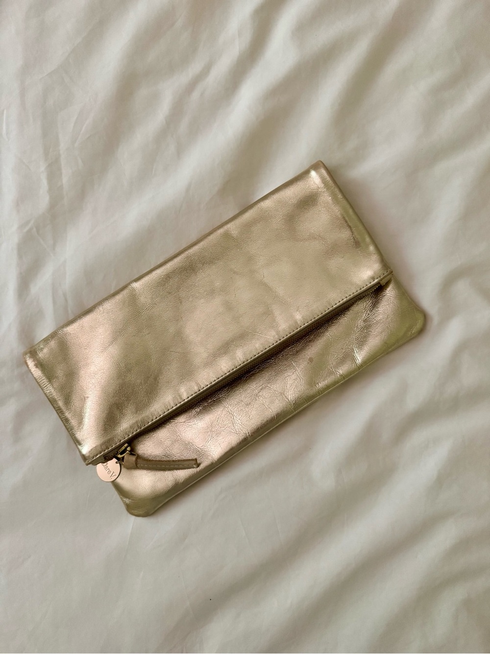 Clare V Gold Metallic Foldover Clutch